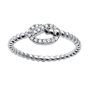 0.09ct Pavé Round Diamonds in 14K White Gold Love Knot Rope Ring