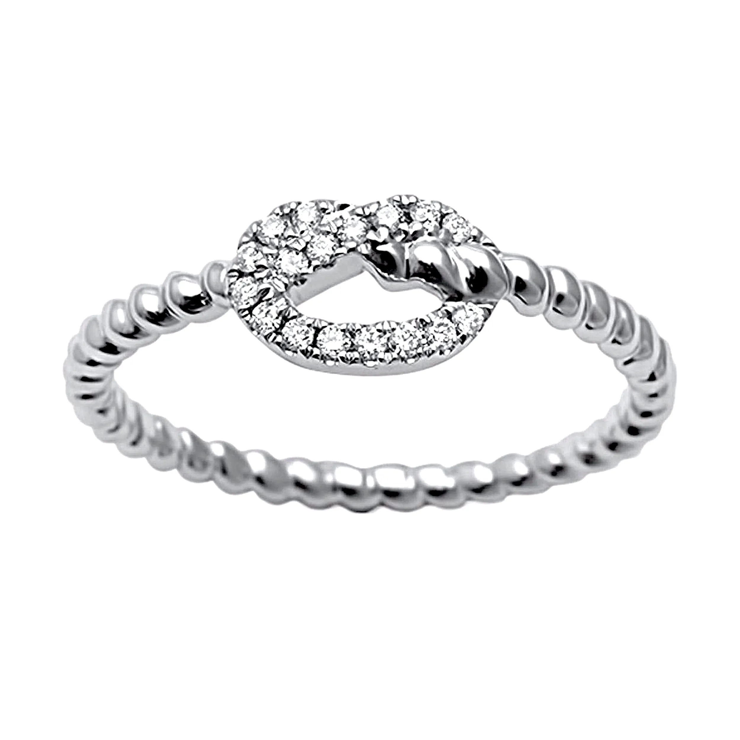 0.09ct Pavé Round Diamonds in 14K White Gold Love Knot Rope Ring