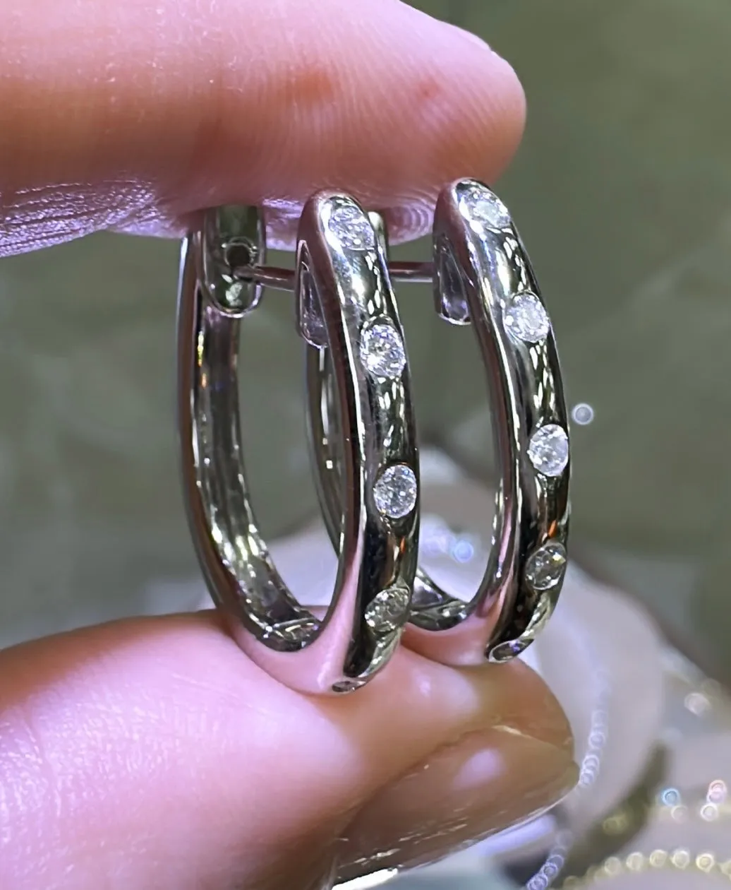 0.27ct tw Burnish Set Diamond Station Hoop Earrings