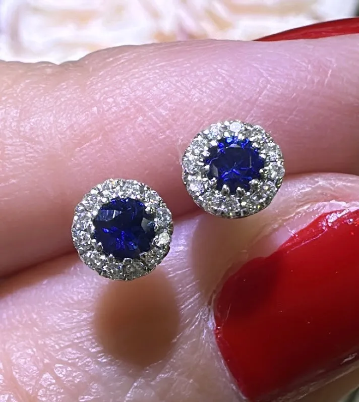 0.35ct tw Blue Sapphire Diamond Earrings