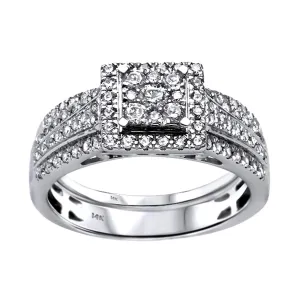 0.77ct Diamonds in 14K White Gold Wedding Set Square Halo Ring