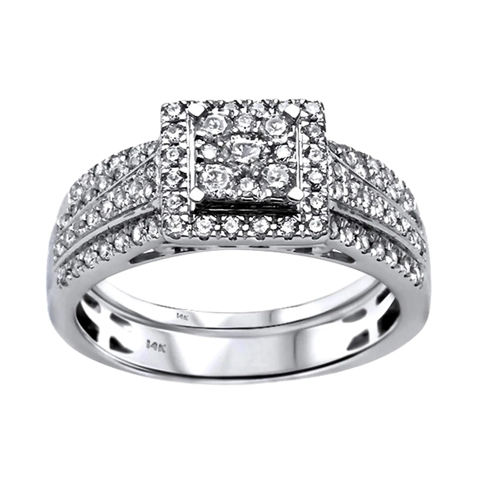 0.77ct Diamonds in 14K White Gold Wedding Set Square Halo Ring