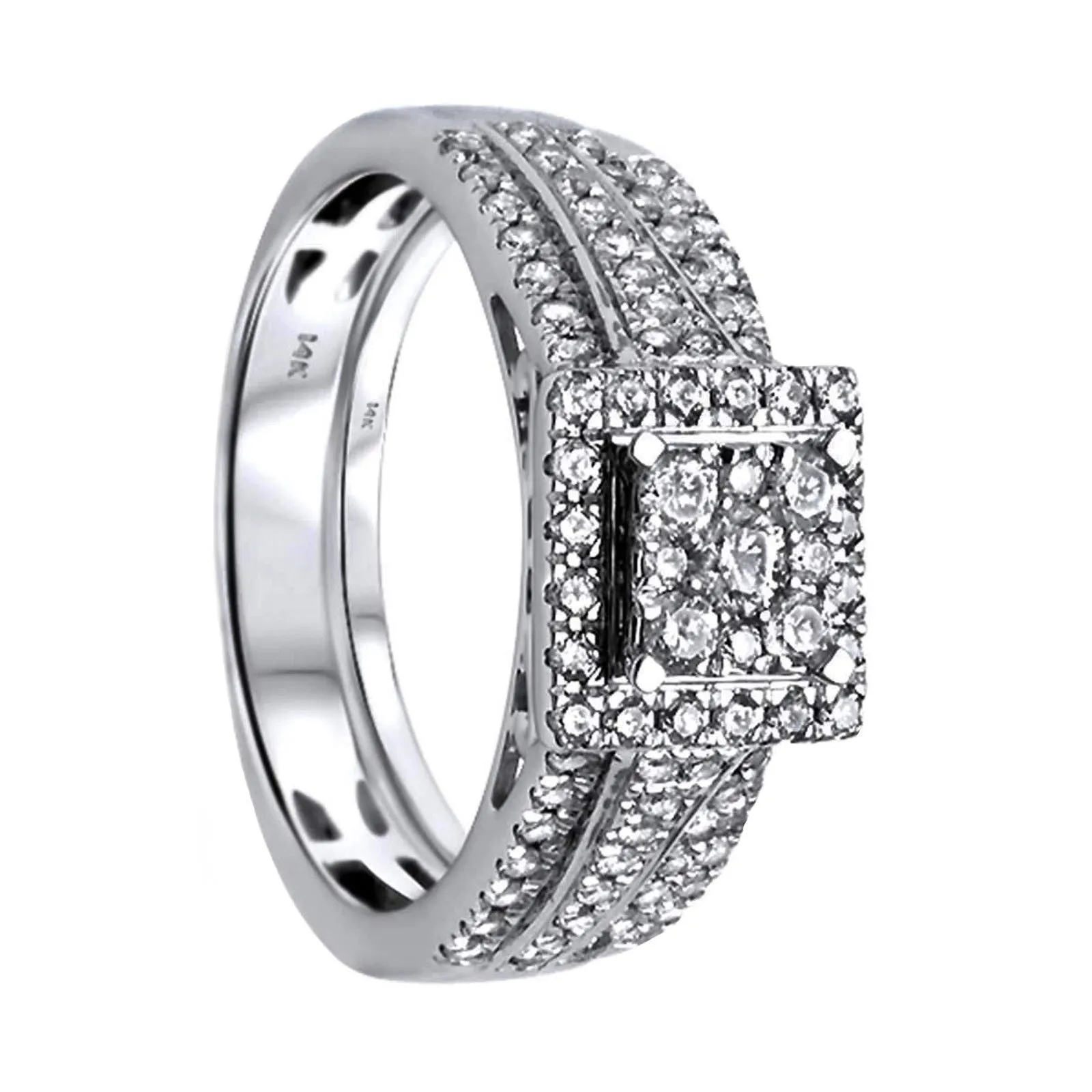 0.77ct Diamonds in 14K White Gold Wedding Set Square Halo Ring