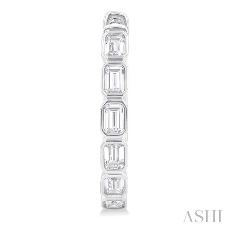 1 1/10 ctw Bezel Set Emerald Cut Diamond Fashion Hoop Earring in 14K White Gold