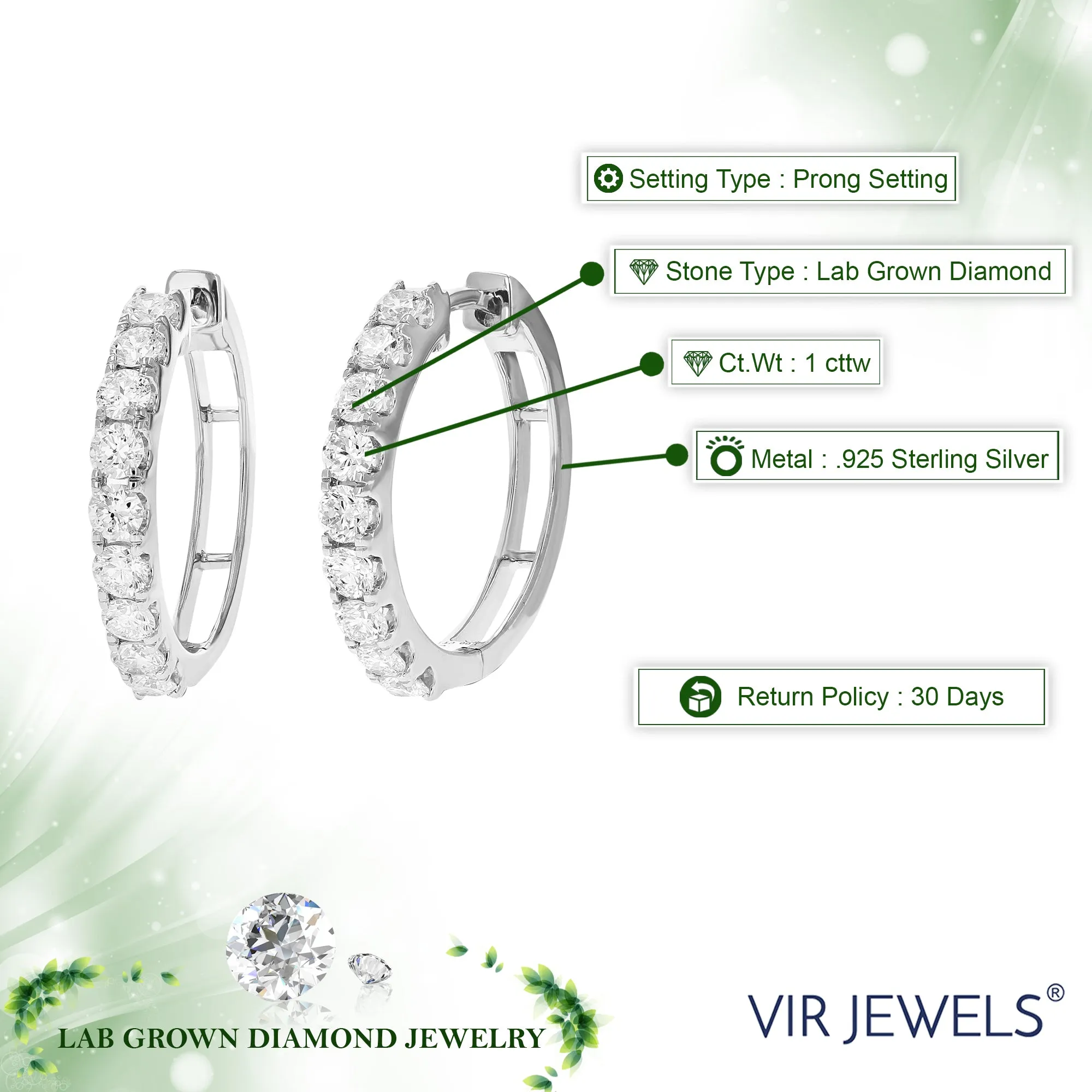 1 cttw Lab Grown Diamond Classic Hoop Earrings in Sterling Silver