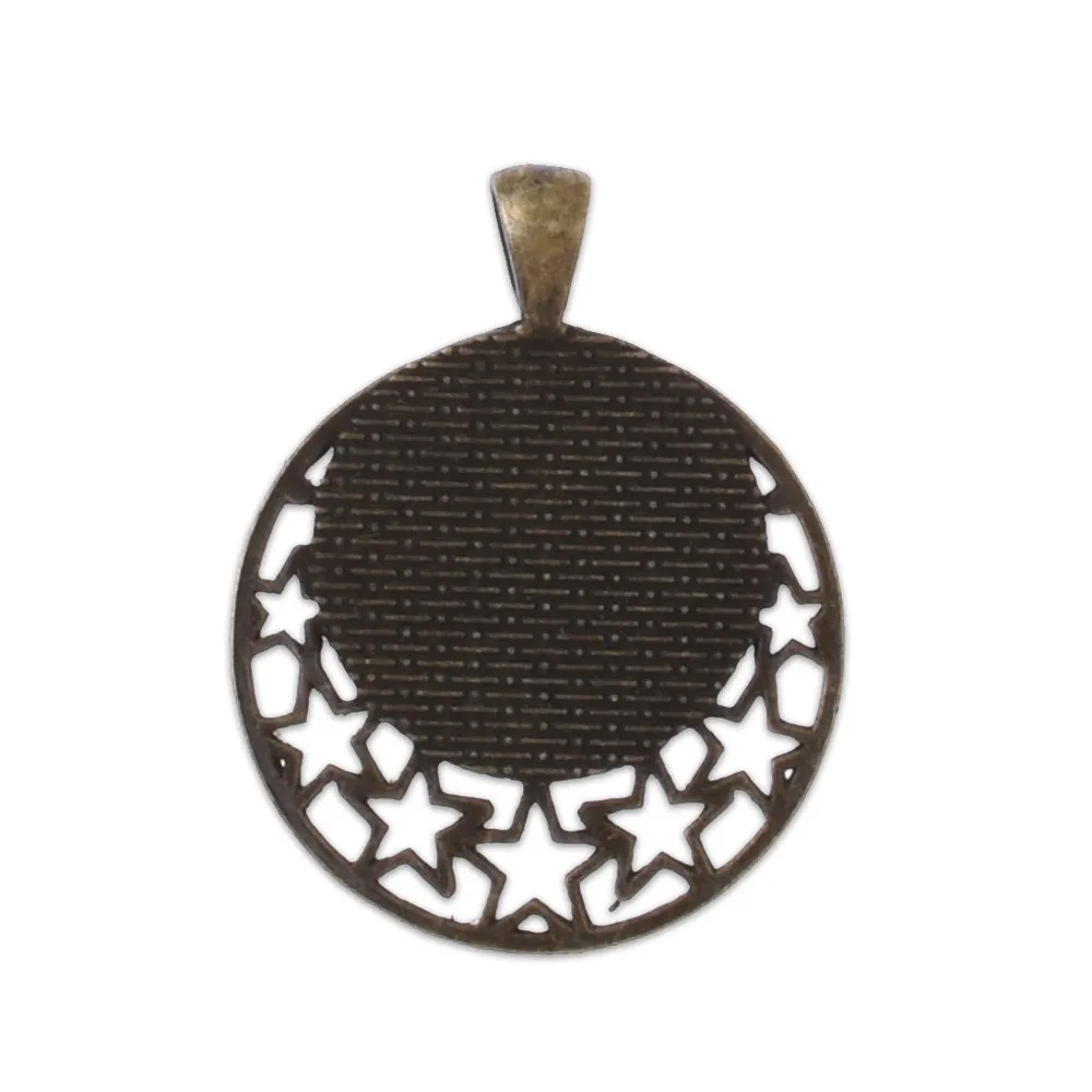 10 pieces Antique Bronze Round Star Cameo Cabochon Base Setting Tray Blank Pendants fit 25mm Cabochon