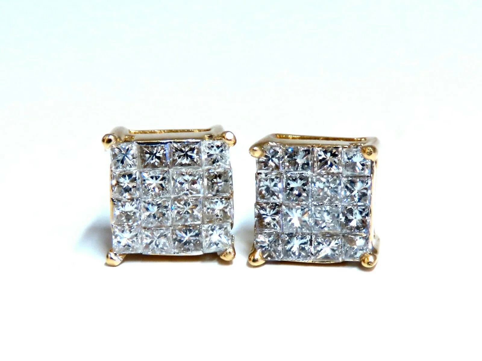 1.06ct Natural Diamonds Cluster Channel Princess Clip Earrings 14 Karat