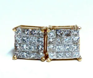 1.06ct Natural Diamonds Cluster Channel Princess Clip Earrings 14 Karat