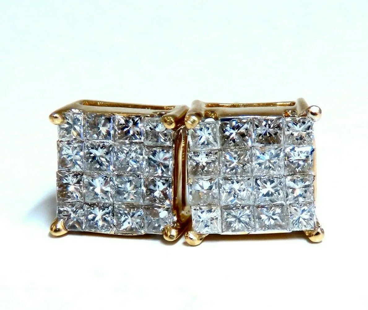 1.06ct Natural Diamonds Cluster Channel Princess Clip Earrings 14 Karat