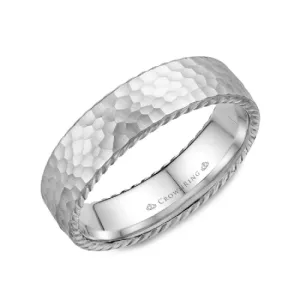 (10K, 14K, 18K, Platinum) CrownRing White Gold (6mm) Hammered and Rope Wedding Band