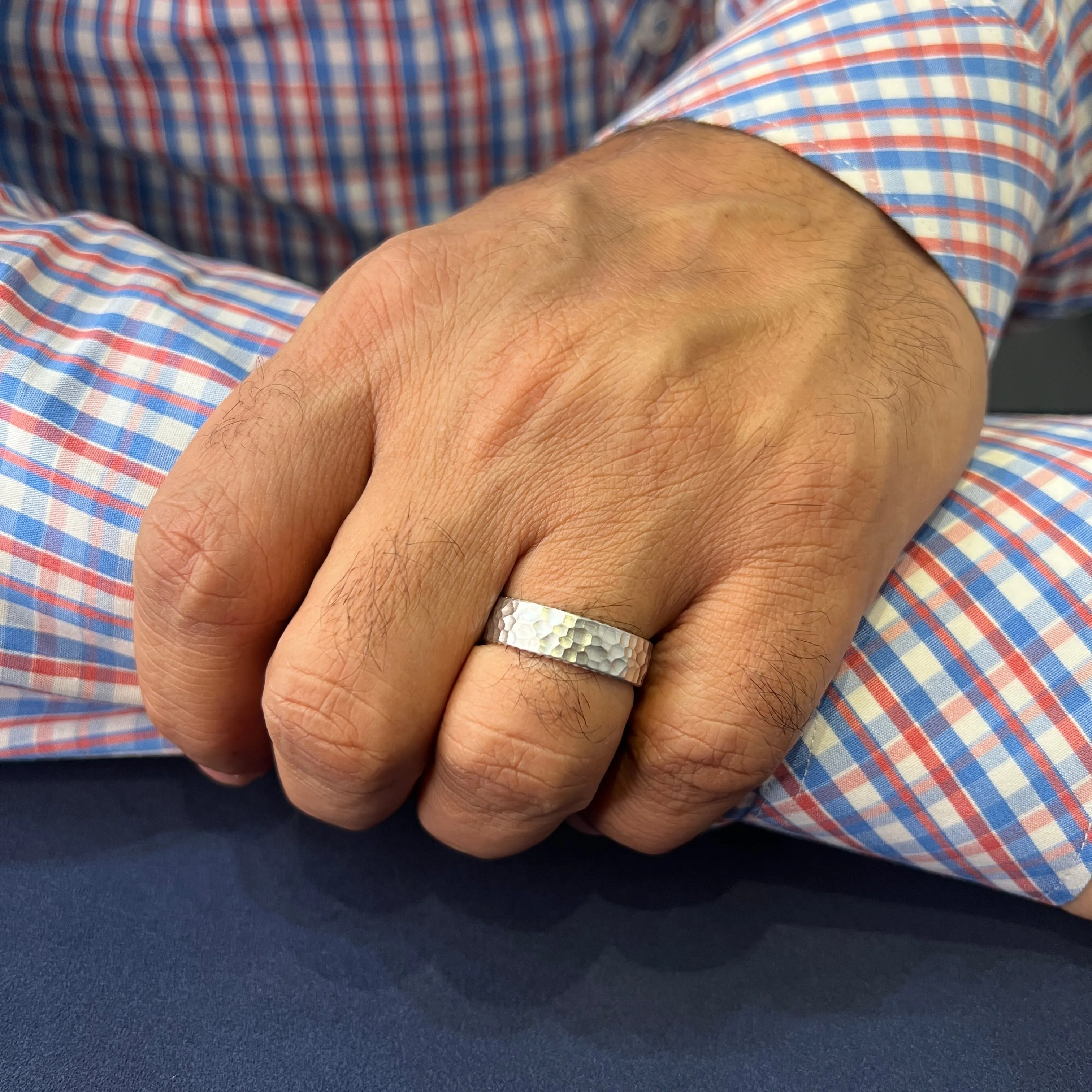 (10K, 14K, 18K, Platinum) CrownRing White Gold (6mm) Hammered and Rope Wedding Band