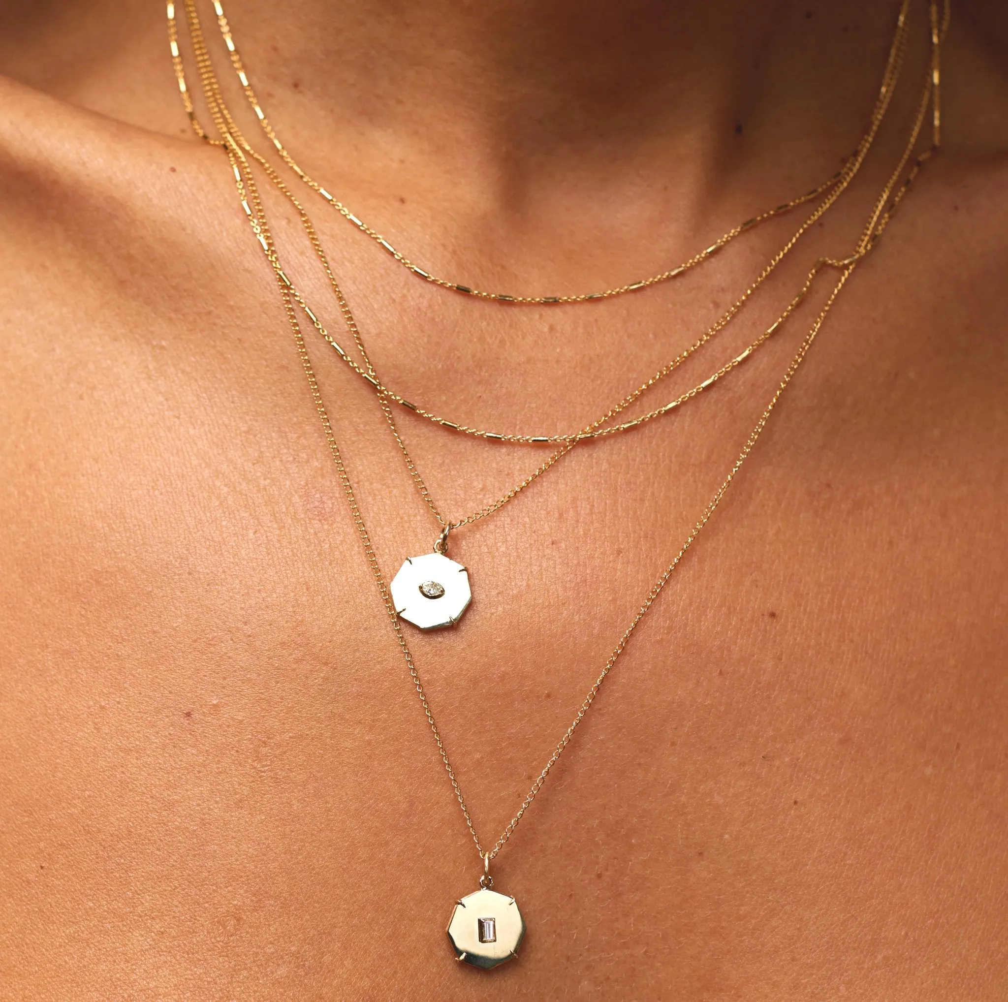 10K Gold Mini "Art" Octagon Pendant with Baguette Diamond