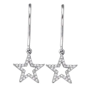 10K White Gold Round Diamond Star Dangle Earrings 1/8 Cttw