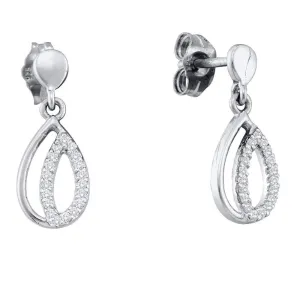 10K White Gold Round Diamond Teardrop Dangle Screwback Earrings 1/8 Cttw