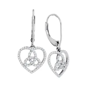 10K White Gold Round Diamond Triquetra Heart Trinity Dangle Earrings 1/5 Cttw