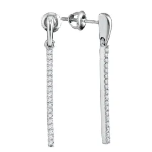 10K White Gold Round Diamond Vertical Drop Dangle Earrings 1/5 Cttw