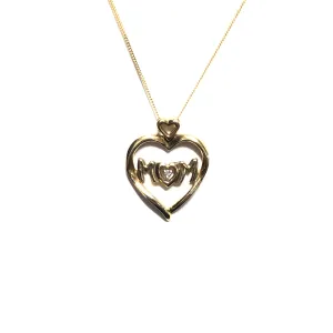 10K Yellow Gold (0.01ct) Diamond "MOM" Heart Pendant
