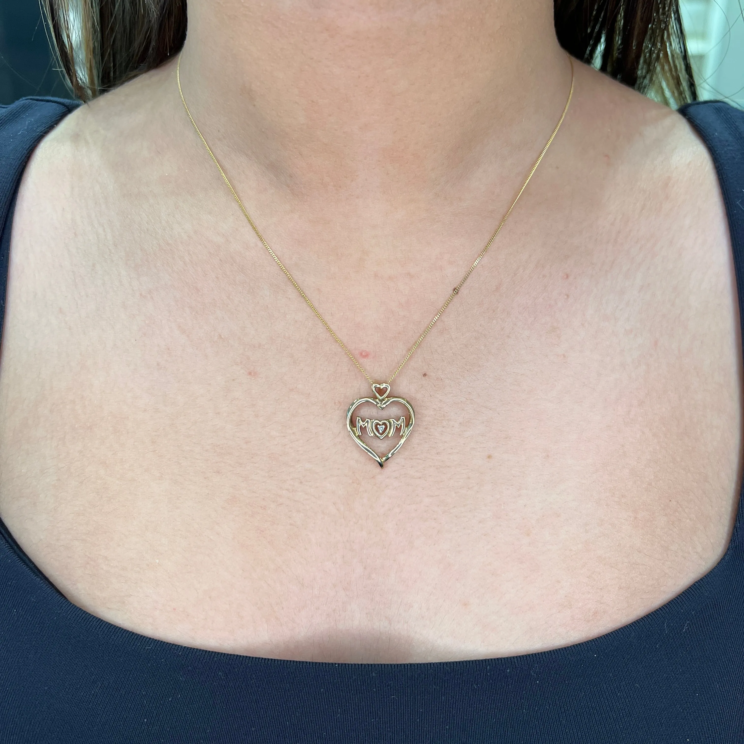 10K Yellow Gold (0.01ct) Diamond "MOM" Heart Pendant