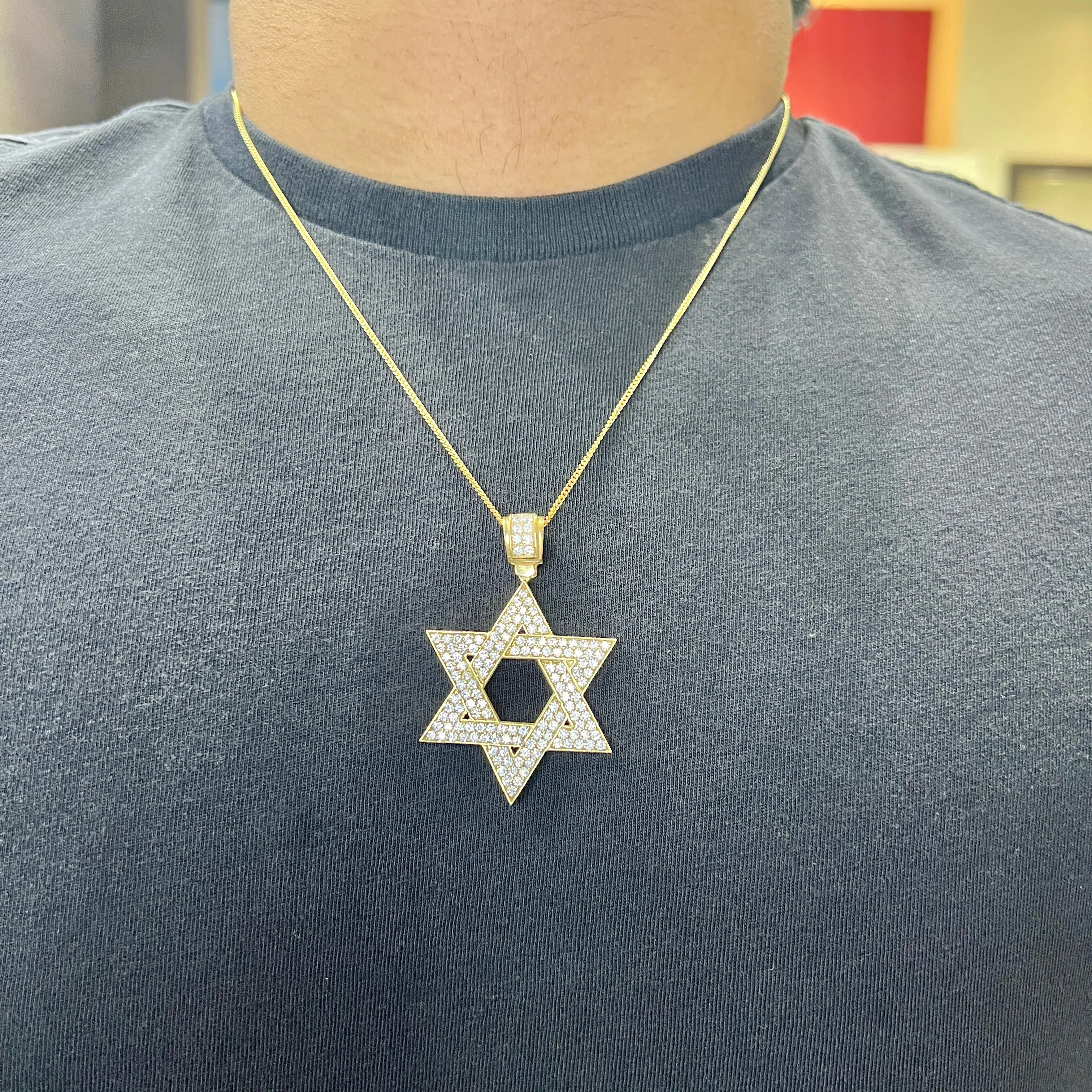 10K Yellow Gold CZ Star of David Pendant