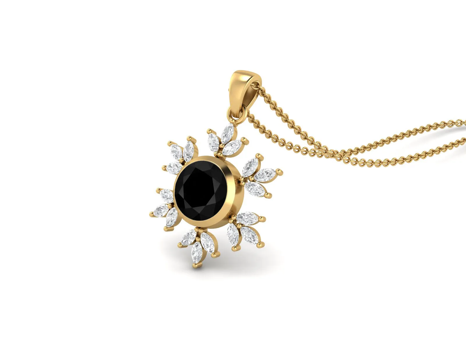 10MM Round Black Spinel Gemstone 925 Sterling Silver Flower Women Pendant Necklace