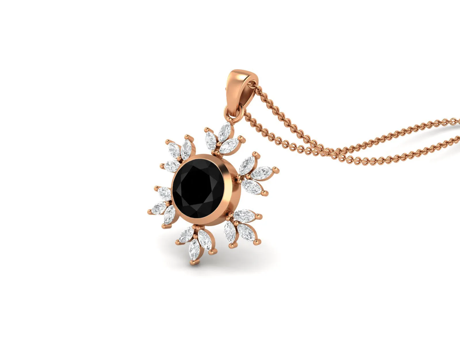 10MM Round Black Spinel Gemstone 925 Sterling Silver Flower Women Pendant Necklace