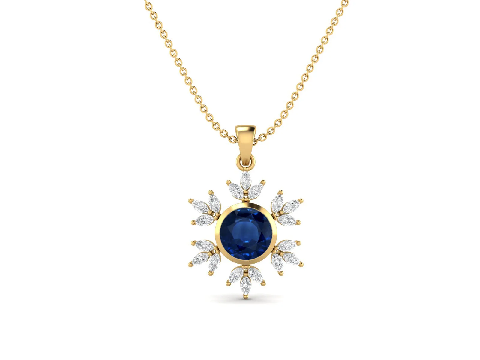 10MM Round Blue Sapphire Gemstone 925 Sterling Silver Flower Women Pendant Necklace