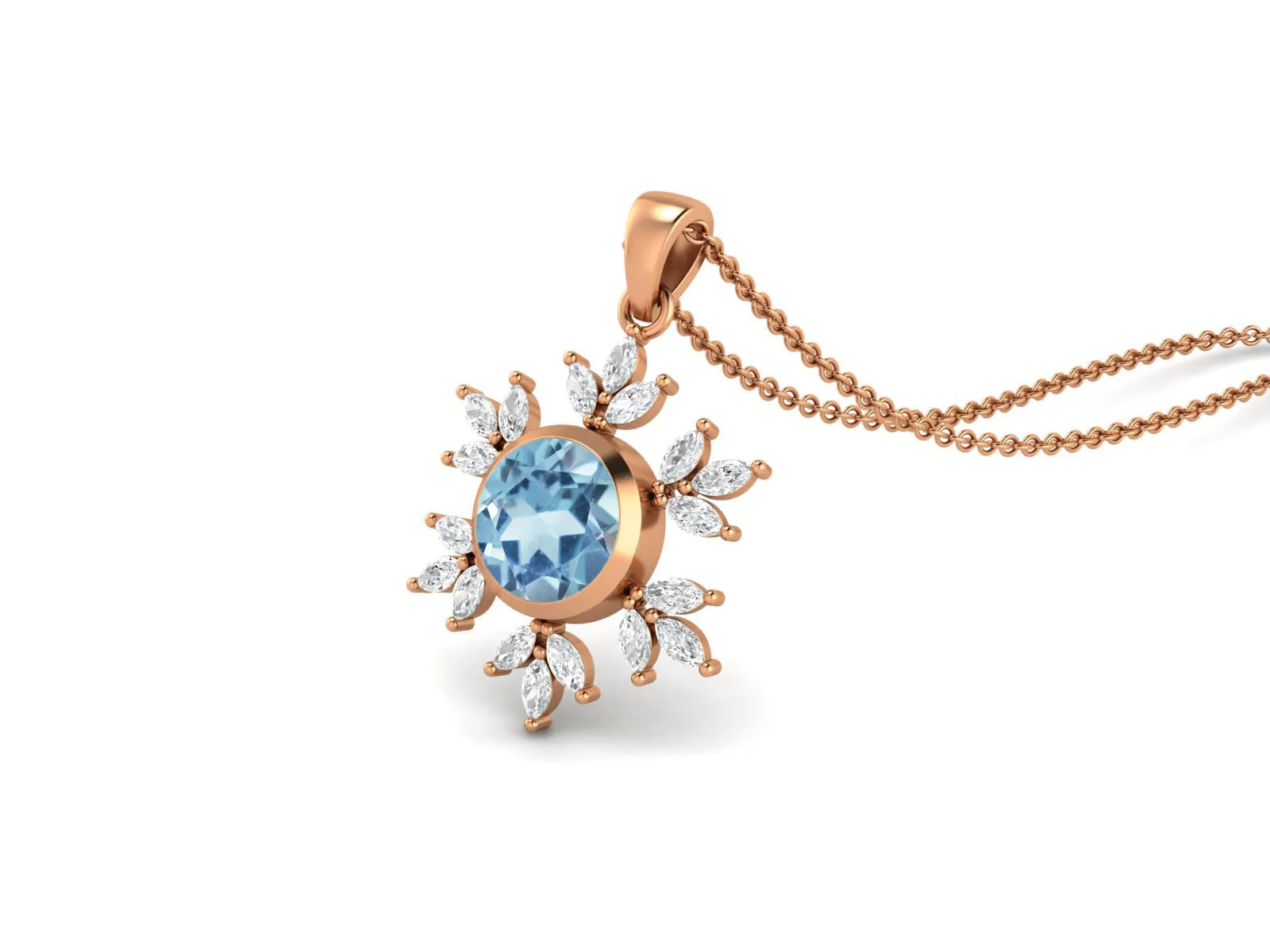 10MM Round Blue Topaz Gemstone 925 Sterling Silver Flower Women Pendant Necklace