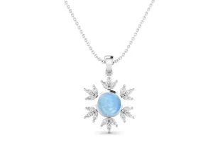 10MM Round Larimar Gemstone 925 Sterling Silver Flower Women Pendant Necklace