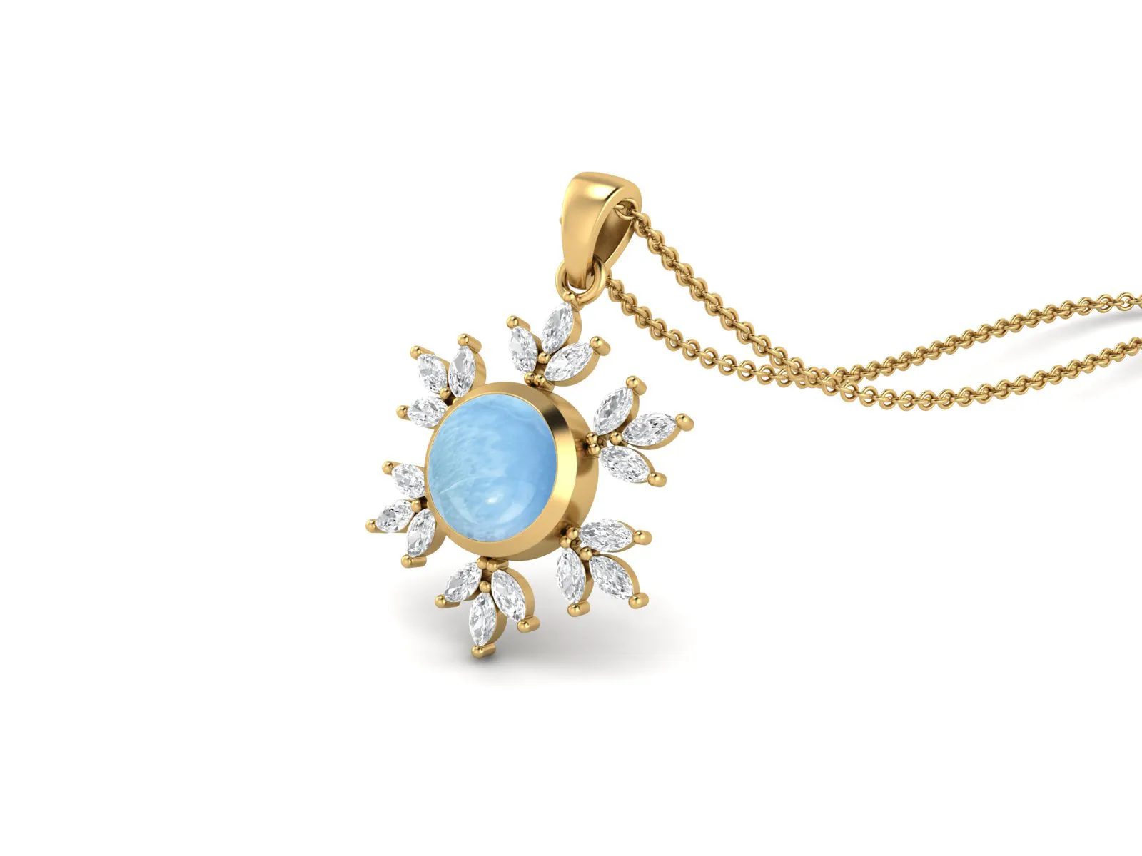 10MM Round Larimar Gemstone 925 Sterling Silver Flower Women Pendant Necklace