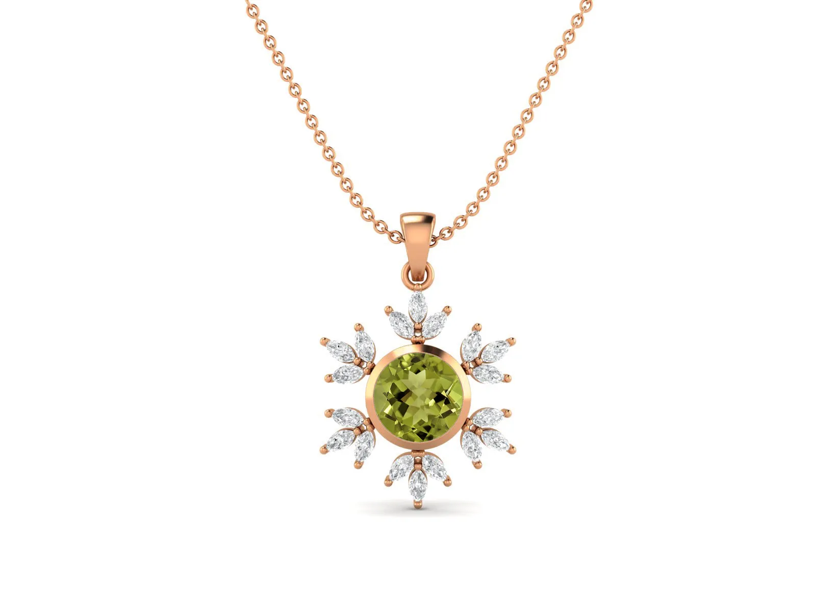 10MM Round Peridot Gemstone 925 Sterling Silver Flower Women Pendant Necklace