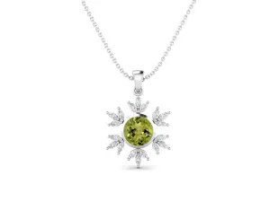 10MM Round Peridot Gemstone 925 Sterling Silver Flower Women Pendant Necklace