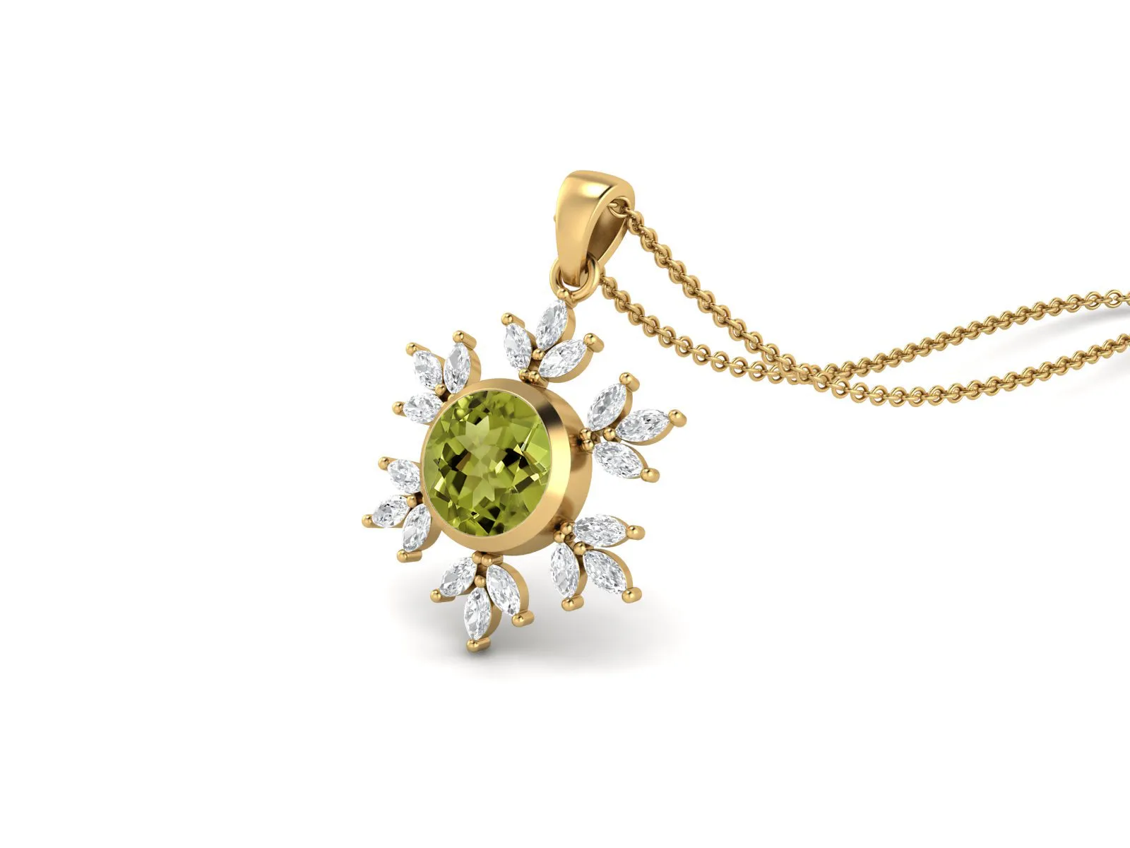 10MM Round Peridot Gemstone 925 Sterling Silver Flower Women Pendant Necklace