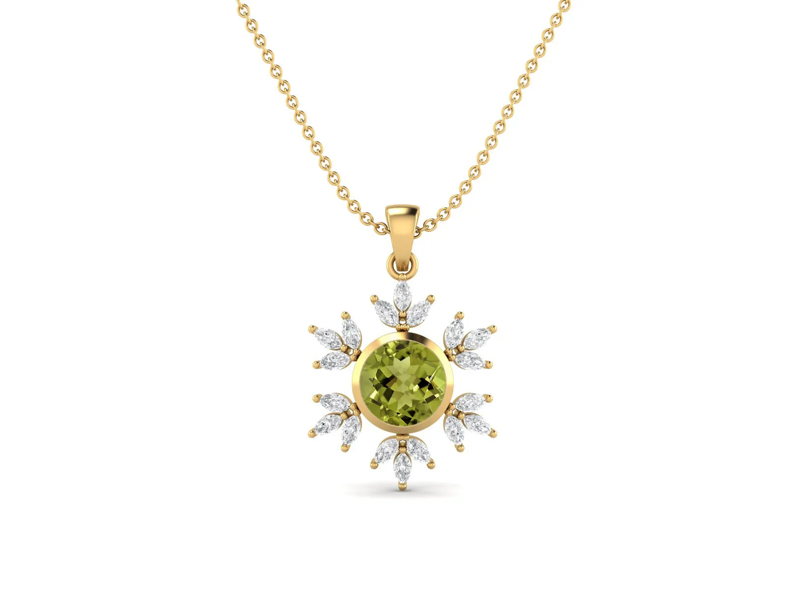 10MM Round Peridot Gemstone 925 Sterling Silver Flower Women Pendant Necklace