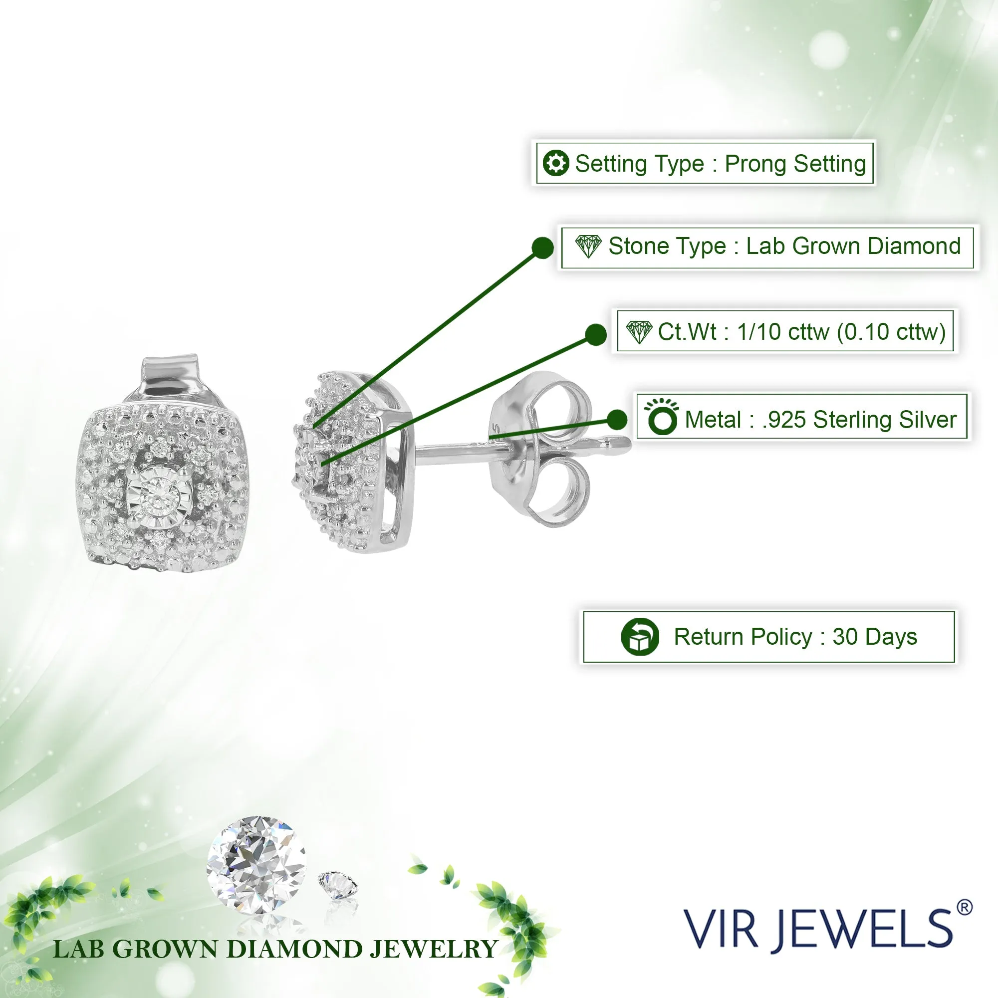 1/10 cttw Cushion Composite Diamond Stud Earrings in Silver
