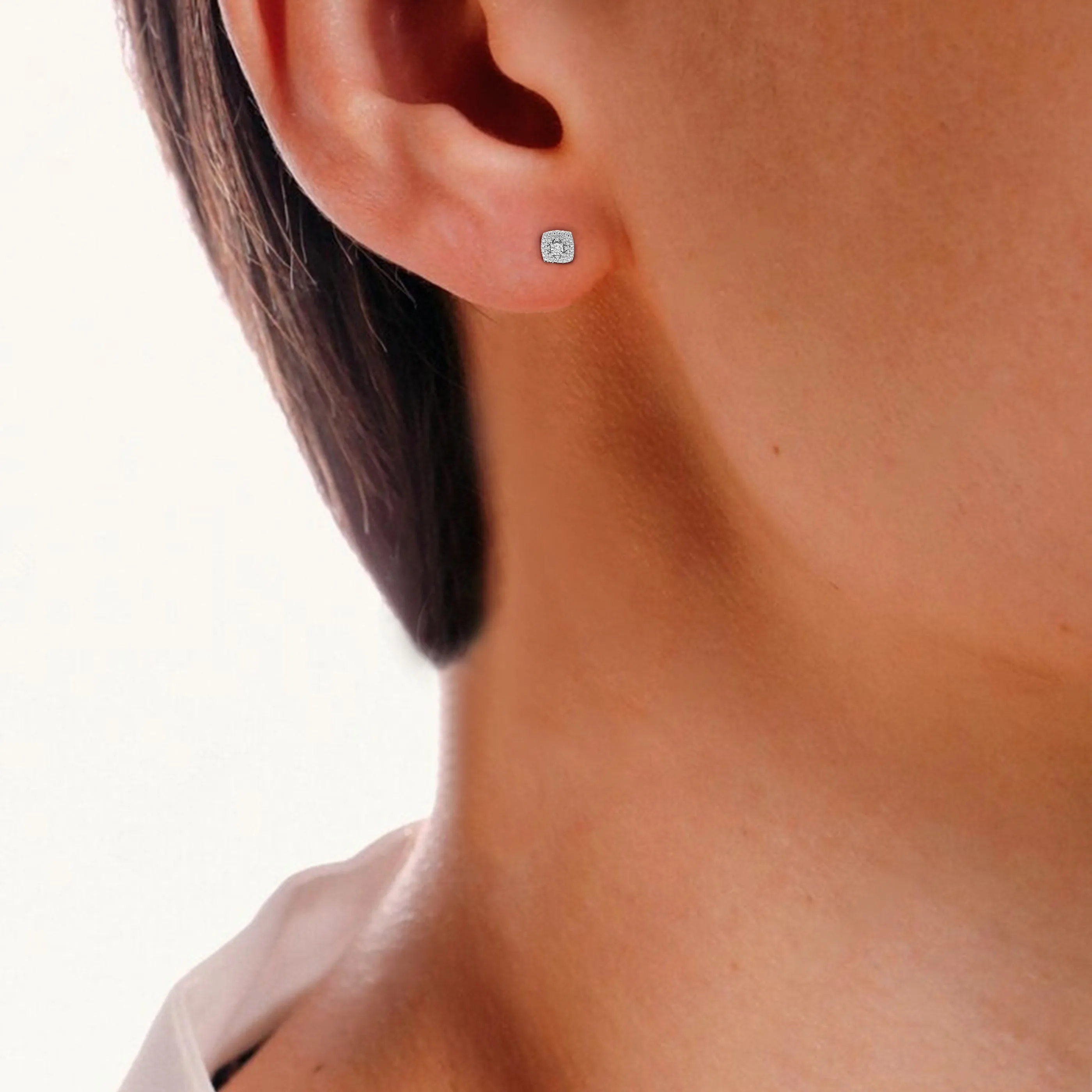 1/10 cttw Cushion Composite Diamond Stud Earrings in Silver