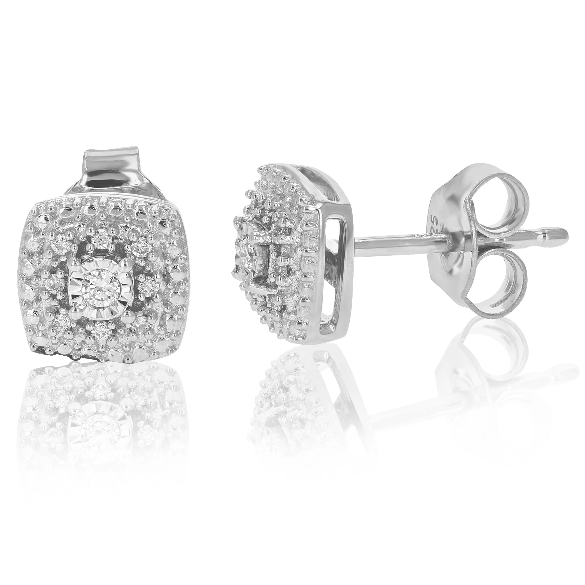 1/10 cttw Cushion Composite Diamond Stud Earrings in Silver