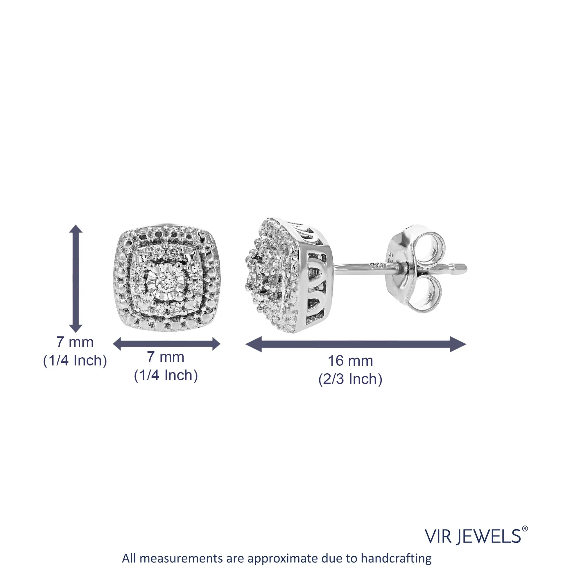 1/10 cttw Diamond Cushion Composite Stud Earrings in Sterling Silver