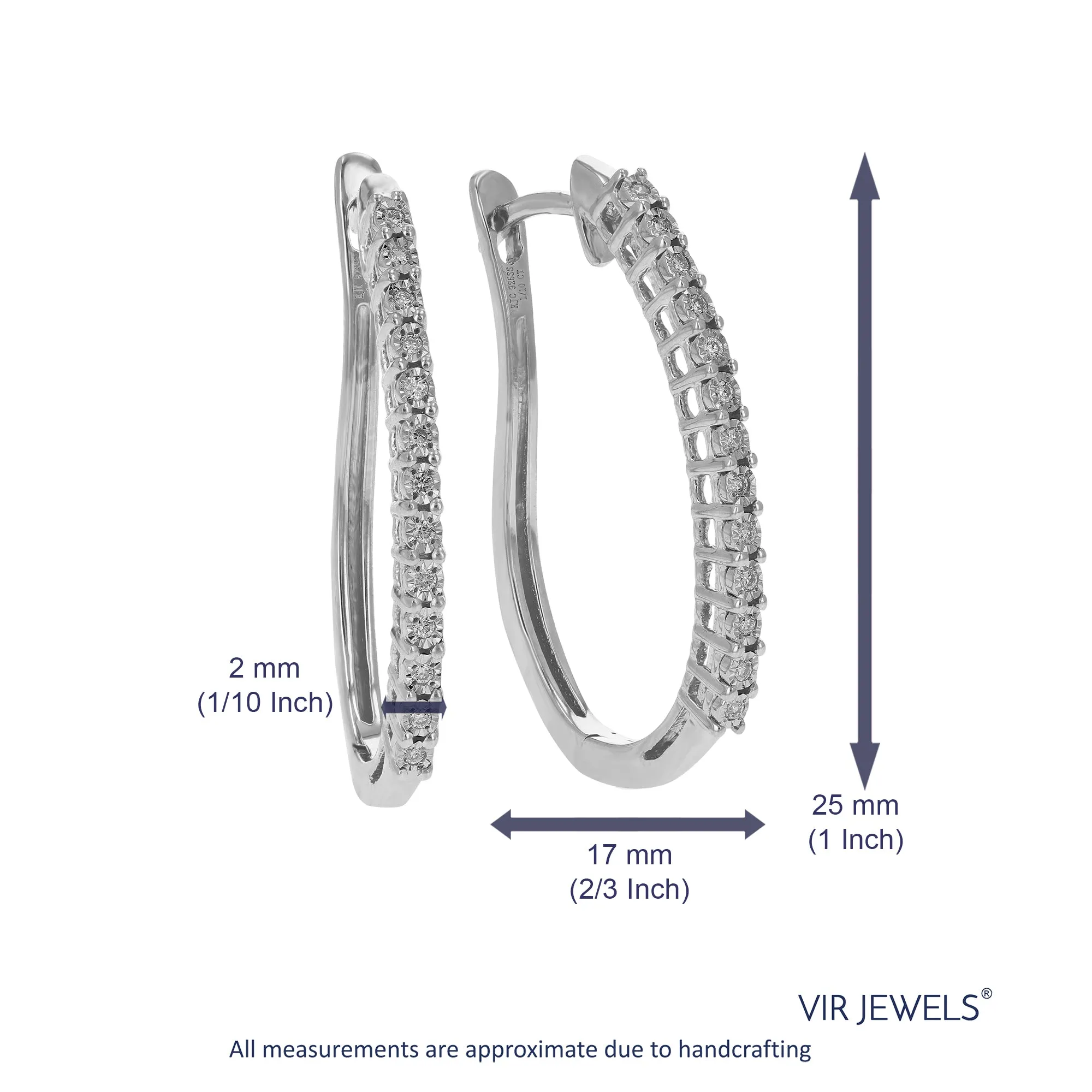 1/10 cttw Lab Grown Diamond Curved Hoop Earrings in .925 Silver
