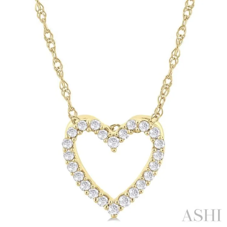 1/10 ctw Heart Shape Round Cut Diamond Pendant With Chain in 10K  Yellow Gold