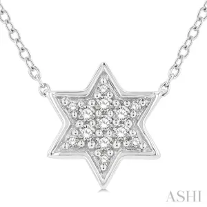 1/10 Ctw Star of David Petite Round Cut Diamond Fashion Pendant With Chain in 10K White Gold
