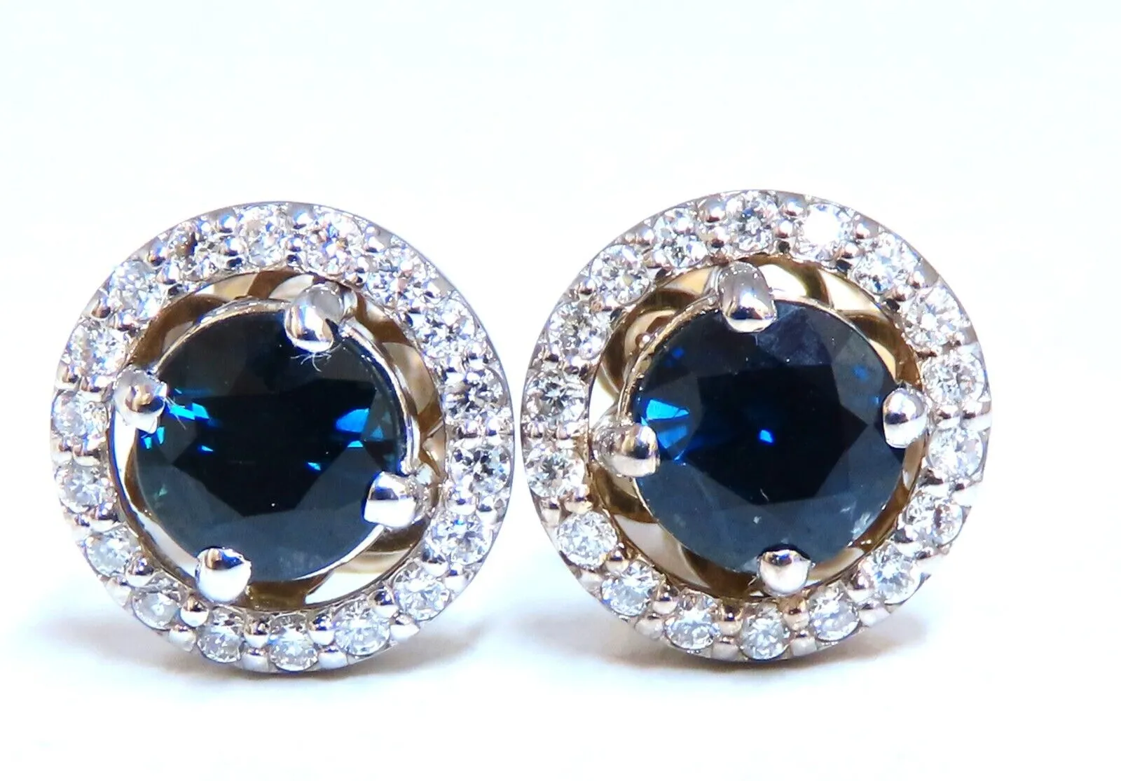 1.10ct Natural Sapphire Diamonds Cluster Earrings 14 Karat gold