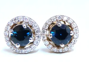 1.10ct Natural Sapphire Diamonds Cluster Earrings 14 Karat gold