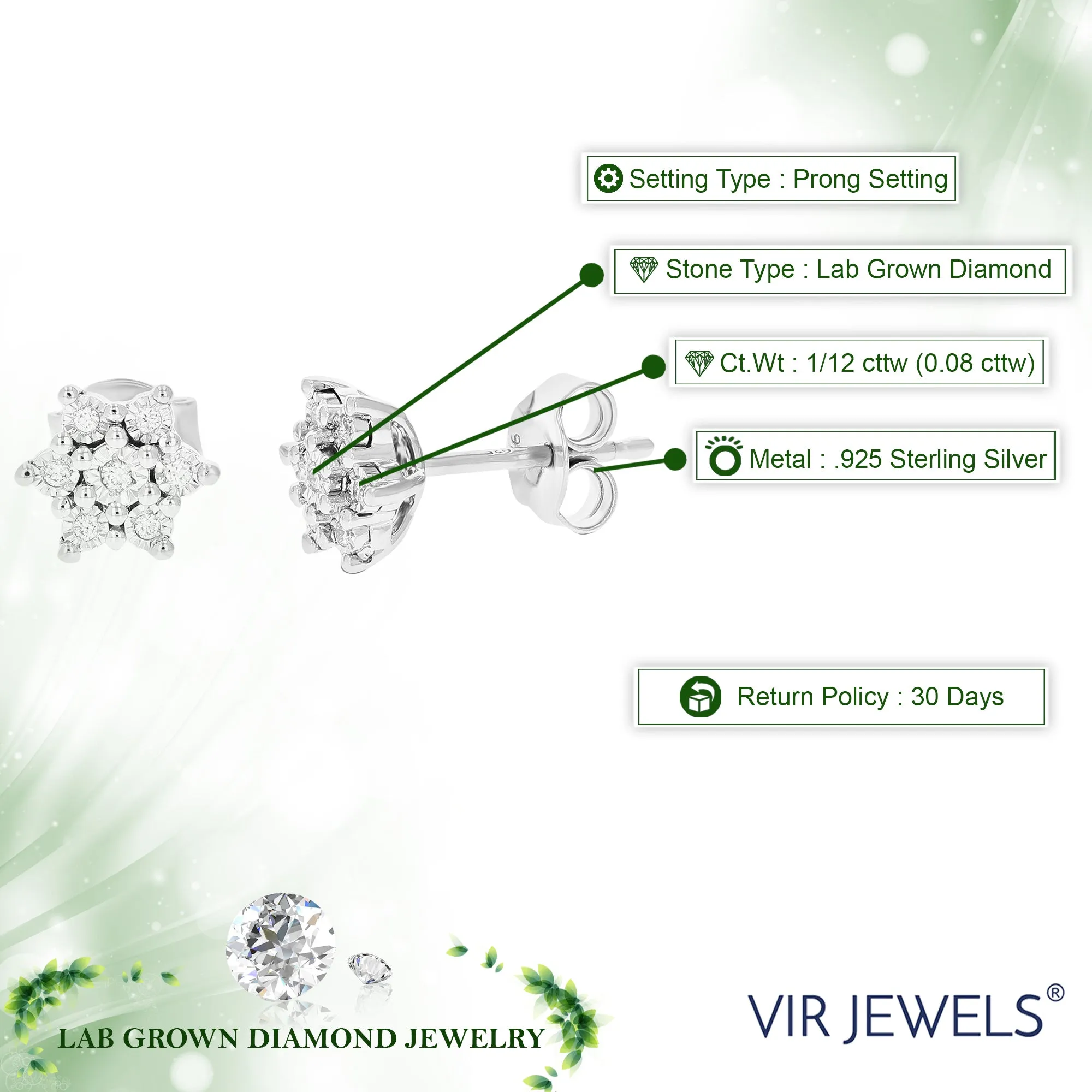 1/12 cttw Diamond Star Composite Stud Earrings in Sterling Silver