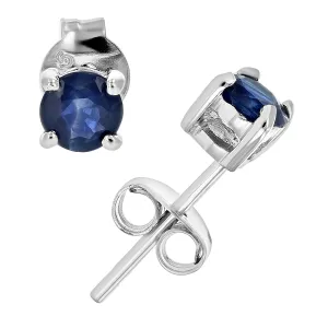 1/2 cttw Round Blue Sapphire Stud Earrings in .925 Sterling Silver with Rhodium