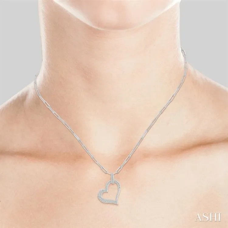1/2 ctw Reclined Heart Round Cut Diamond Pendant With Chain in 14K White Gold