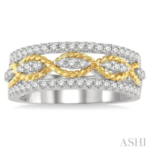 1/2 ctw Twisted Rope Two Tone Round Cut Diamond Fashion Ring in 14K White and Yellow Gold