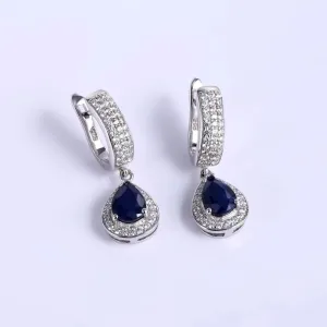 1.29Ct Natural Sapphire Drop Earrings – 925 Sterling Silver Fine Jewelry