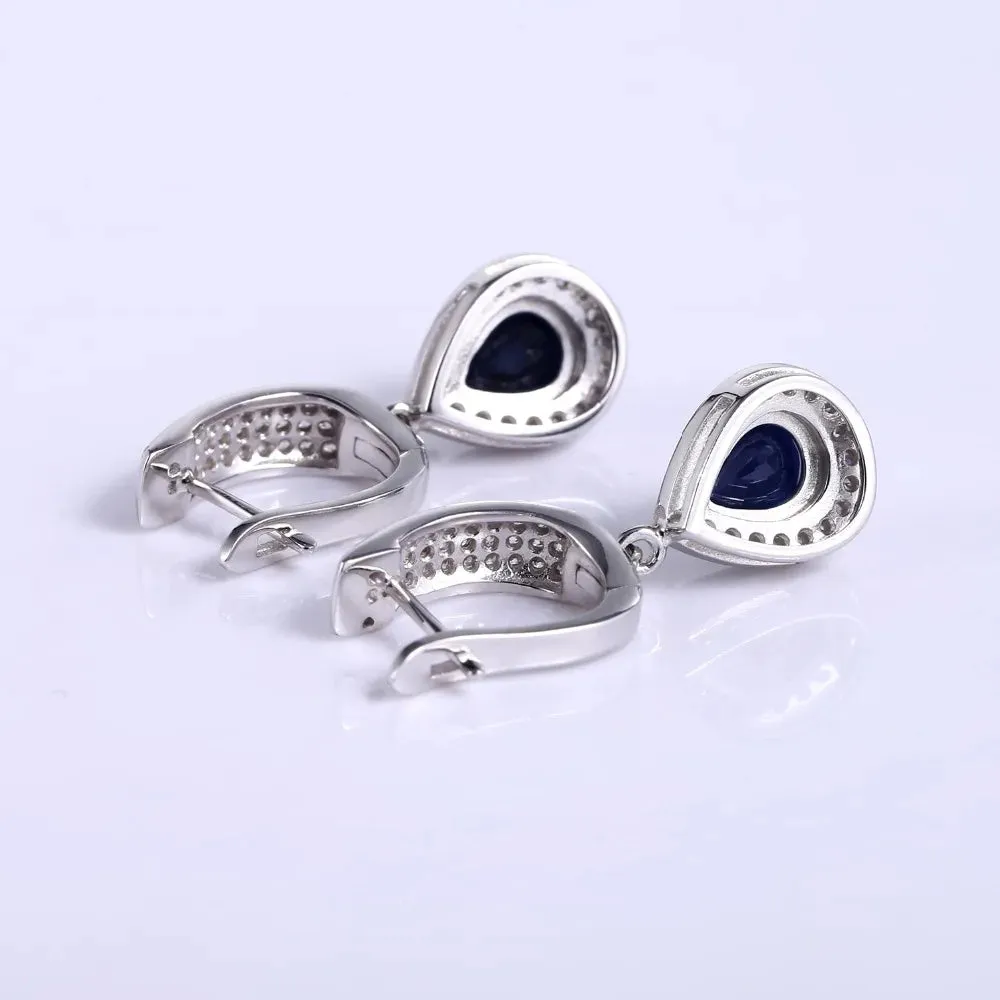 1.29Ct Natural Sapphire Drop Earrings – 925 Sterling Silver Fine Jewelry
