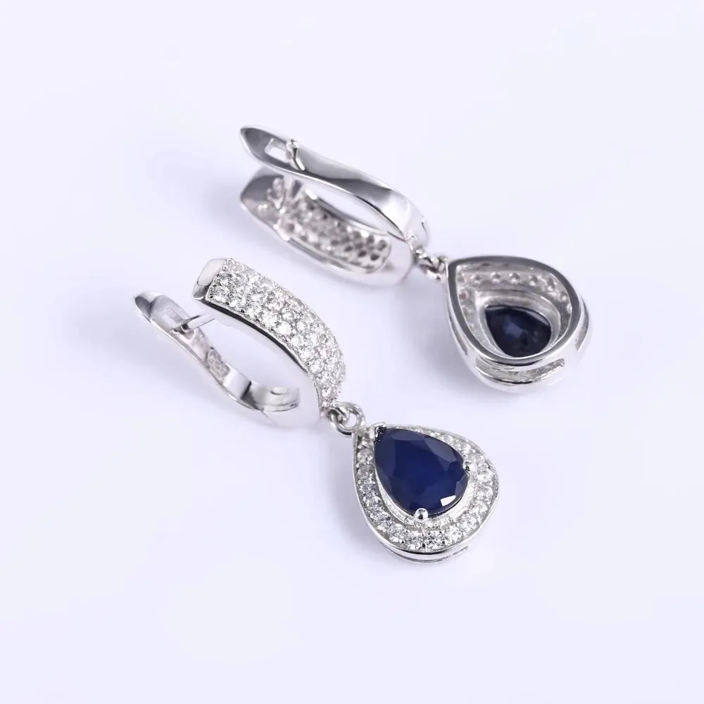 1.29Ct Natural Sapphire Drop Earrings – 925 Sterling Silver Fine Jewelry