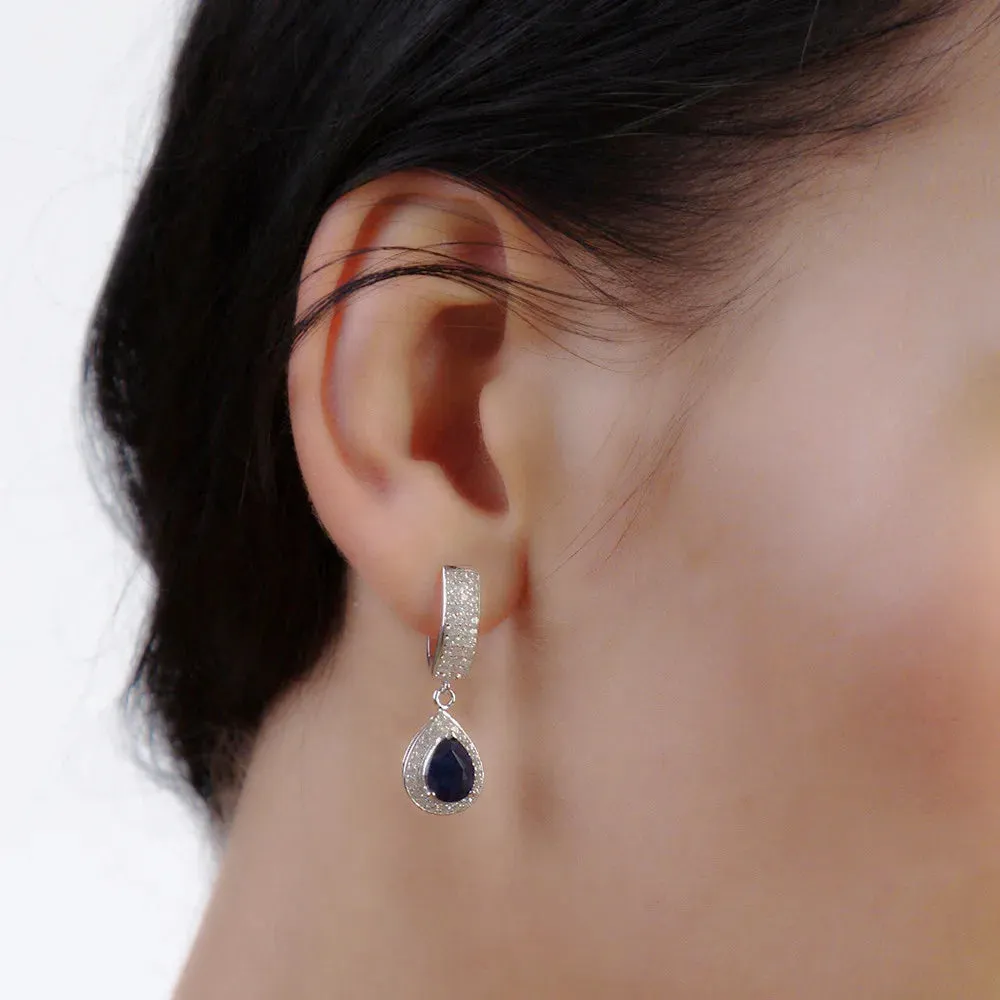 1.29Ct Natural Sapphire Drop Earrings – 925 Sterling Silver Fine Jewelry
